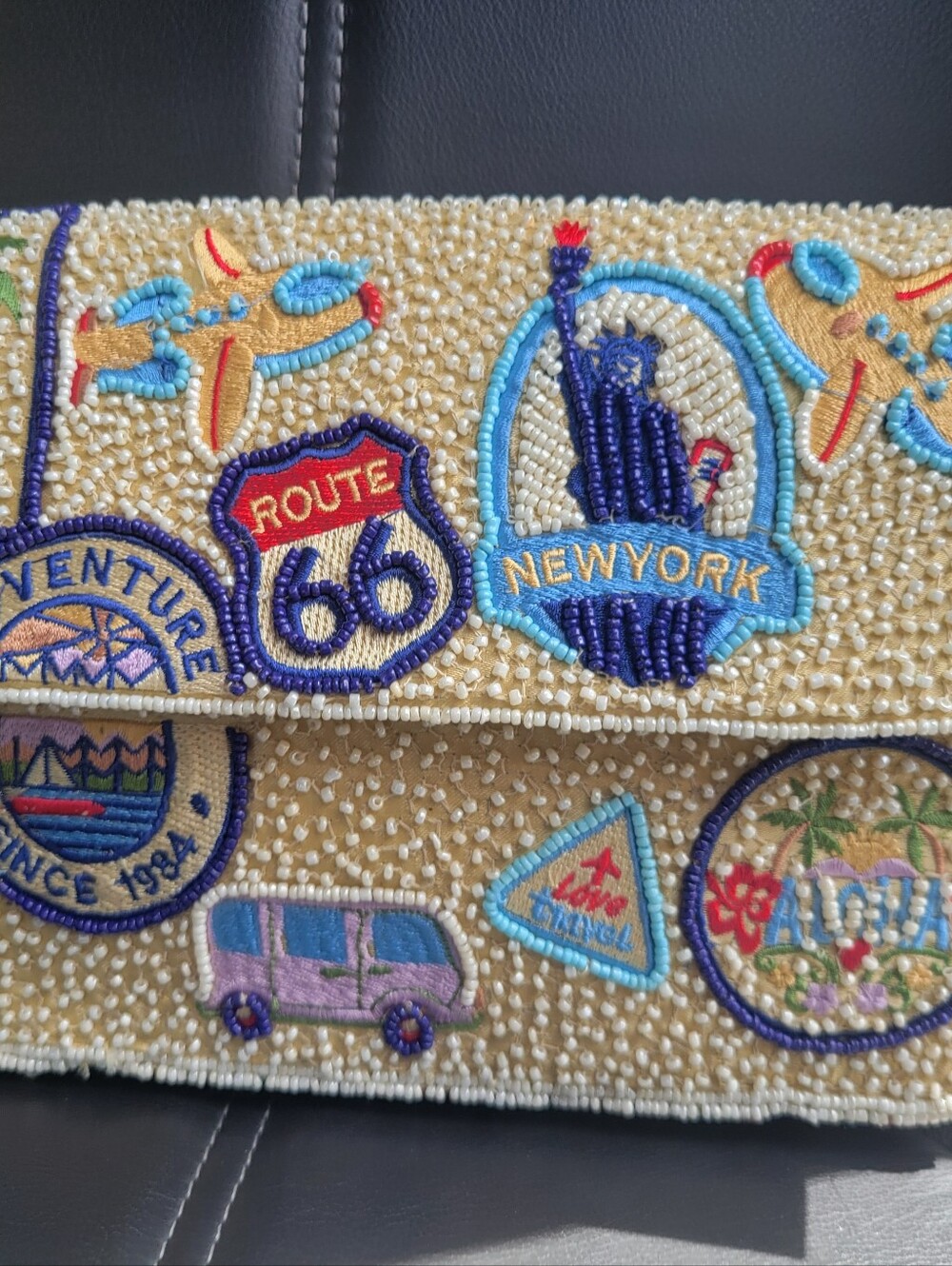 NWT Travel Adventure NEW YORK ROUTE 66 Beaded bag Handmade in India TikTok Viral - Picture 8 of 8